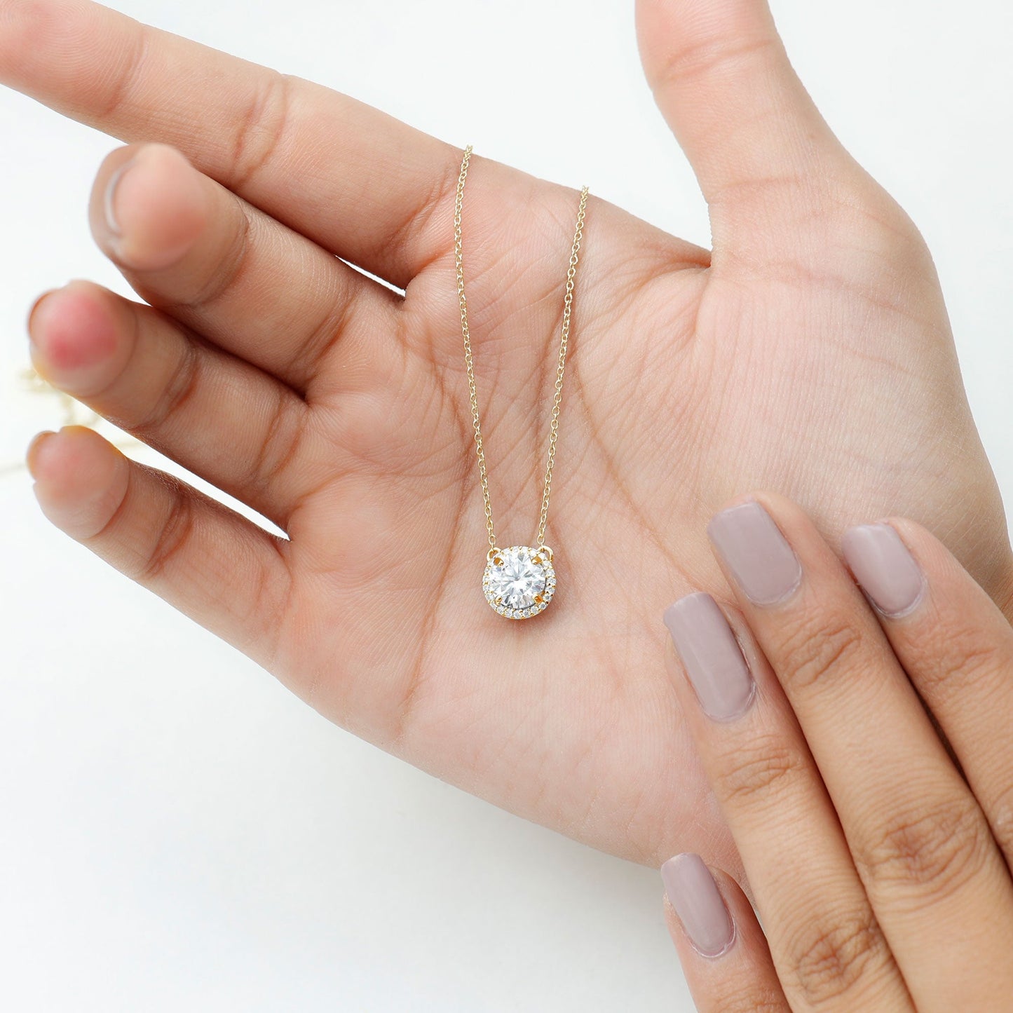 Certified Lab Created Diamond Halo Necklace For Bride