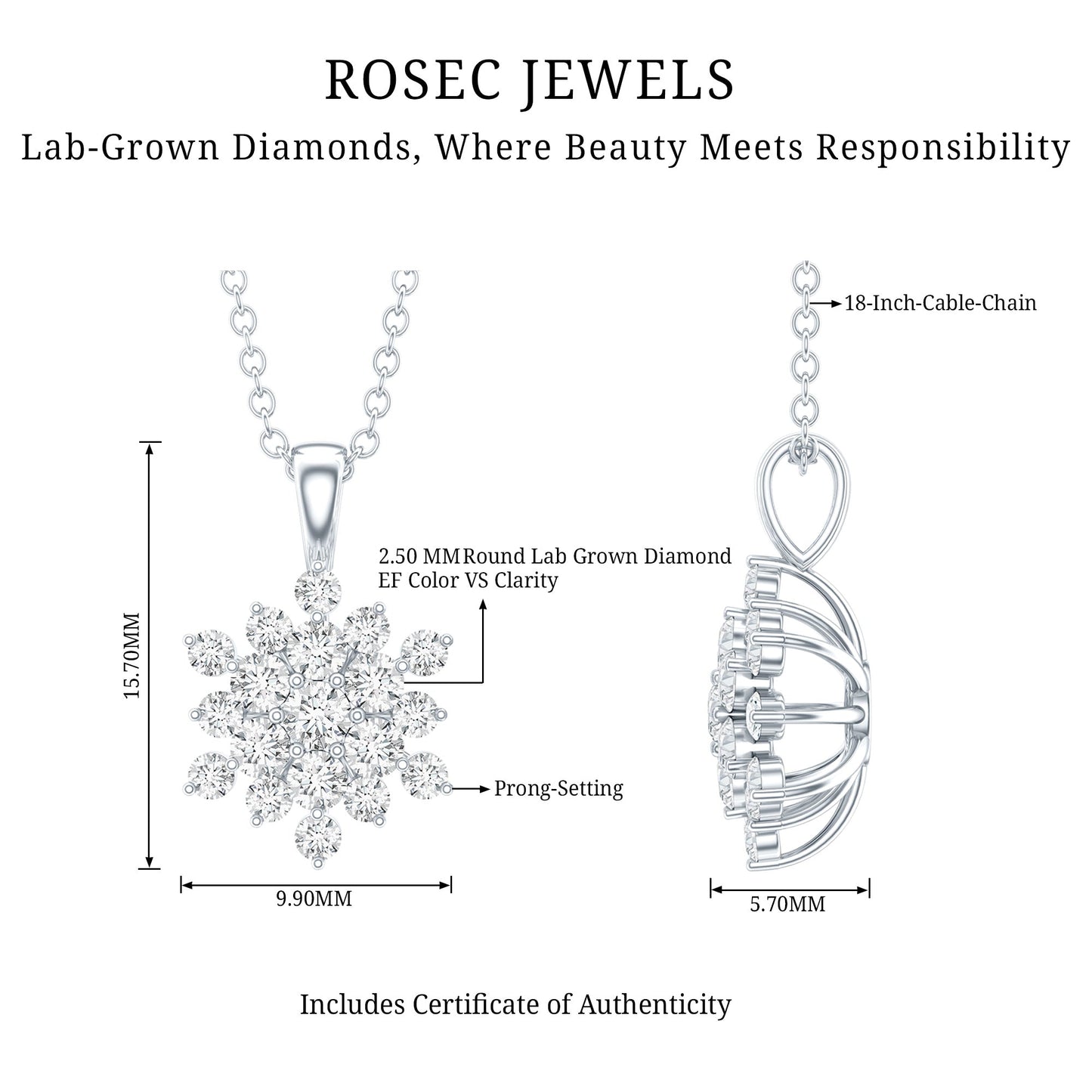 Certified Lab Grown Diamond Snowflake Necklace For Women