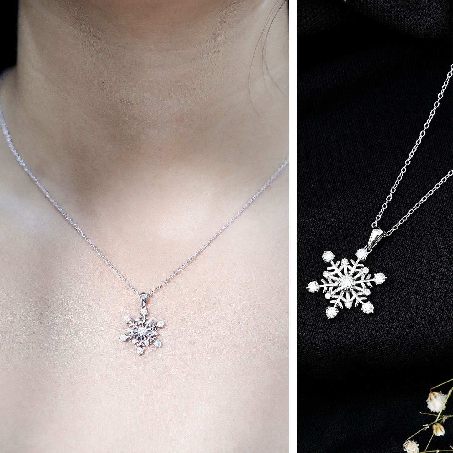Lab Grown Diamond Snowflake Winter Necklace for Her
