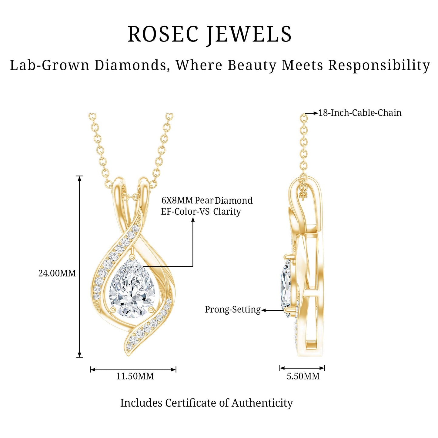 Lab Grown Diamond Teardrop Bridal Wedding Necklace