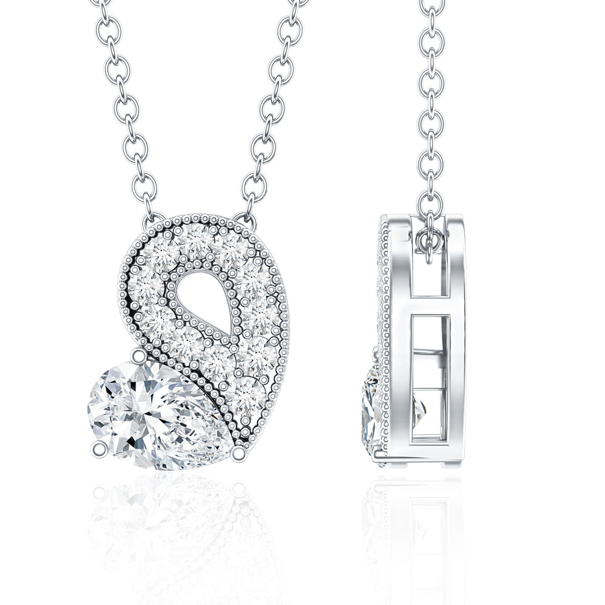 Lab Grown Diamond Pendant Necklace with Beaded Details