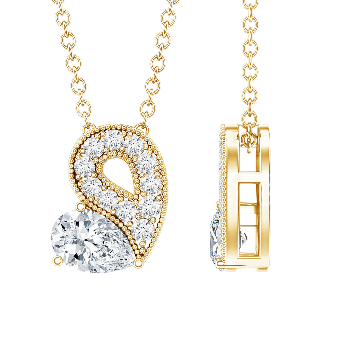 Lab Grown Diamond Pendant Necklace with Beaded Details