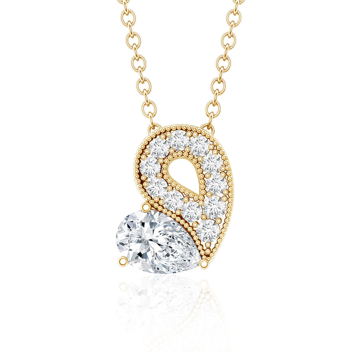 Lab Grown Diamond Pendant Necklace with Beaded Details