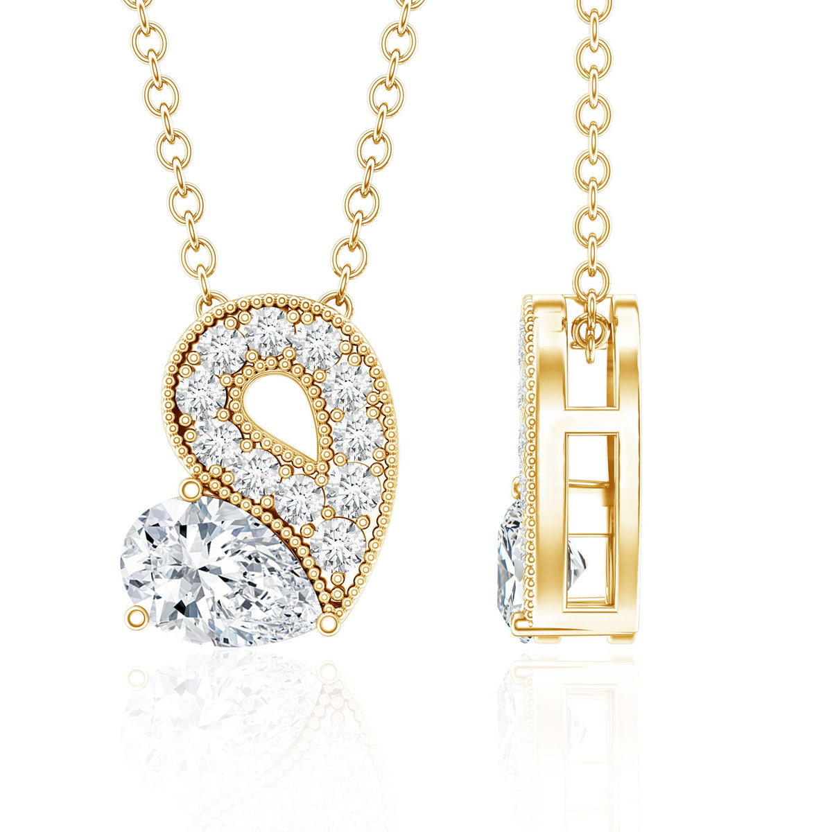 Lab Grown Diamond Pendant Necklace with Beaded Details