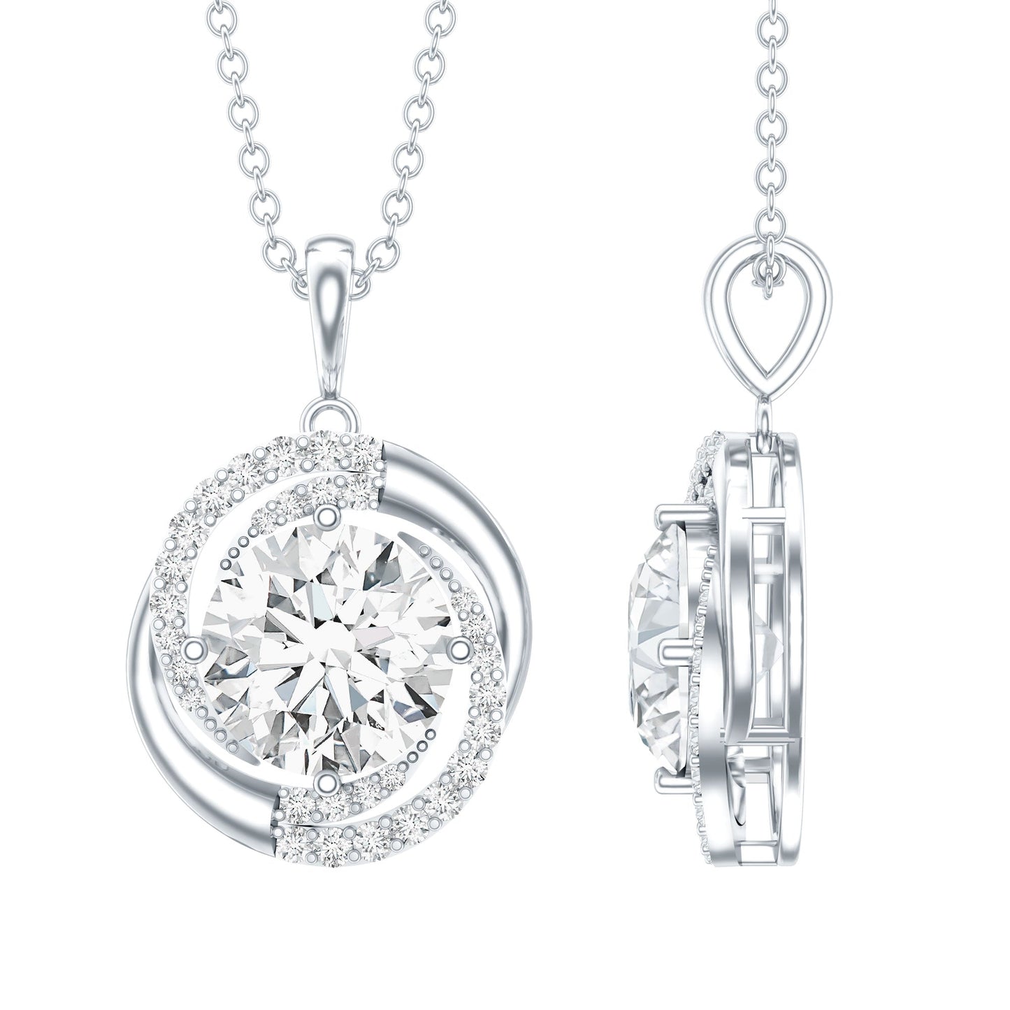 Certified 2 Ct Moissanite Swirl Necklace with Silver Chain