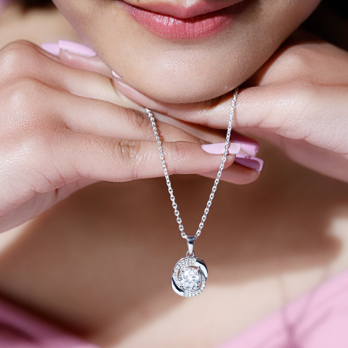 Certified 2 Ct Moissanite Swirl Necklace with Silver Chain
