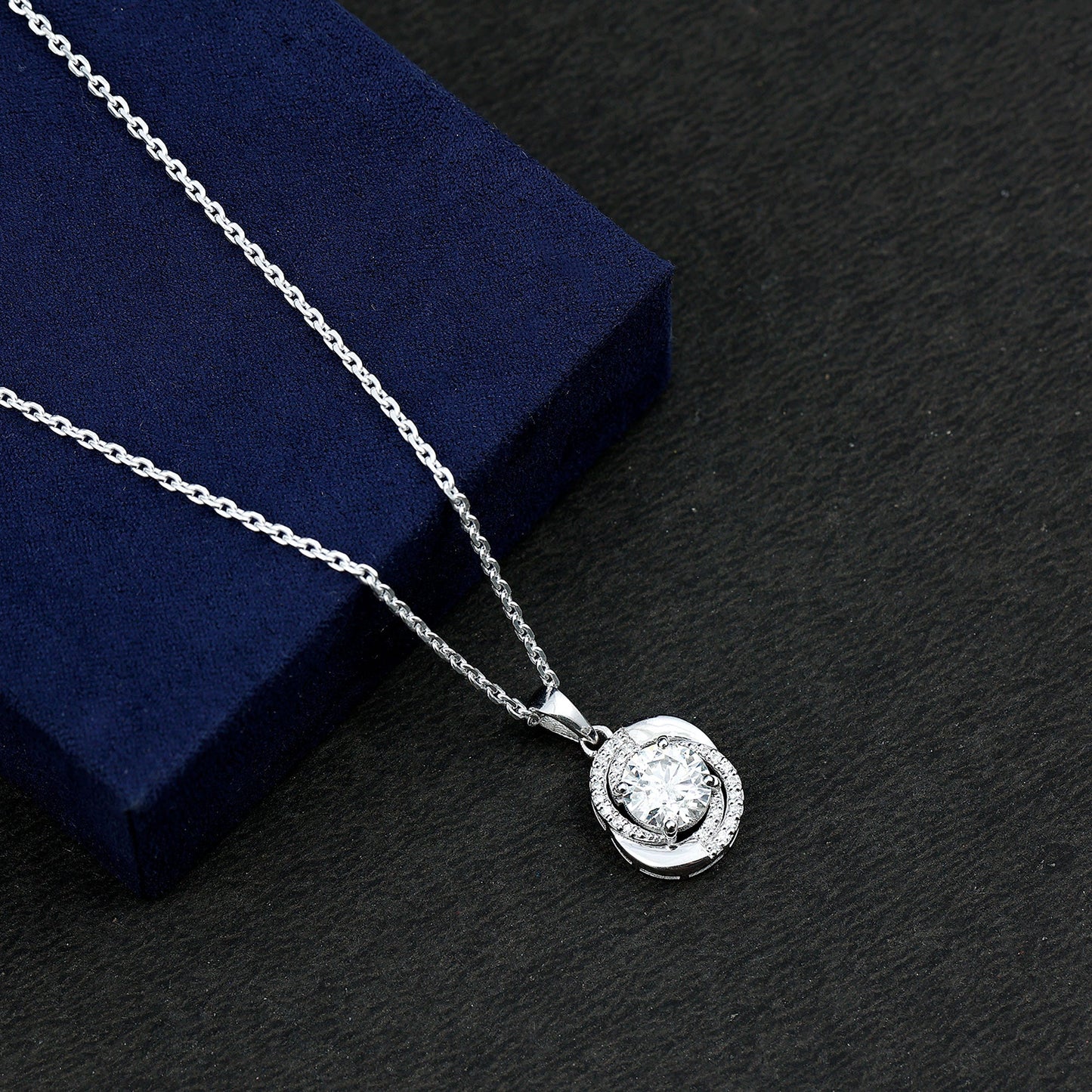 Certified 2 Ct Moissanite Swirl Necklace with Silver Chain