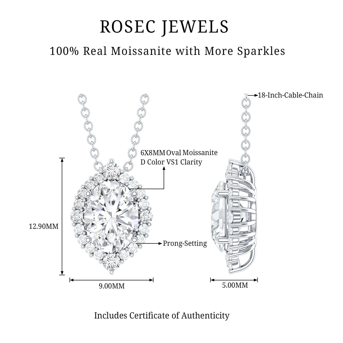 Certified 6X8 MM Oval Moissanite Cocktail Pendant Necklace