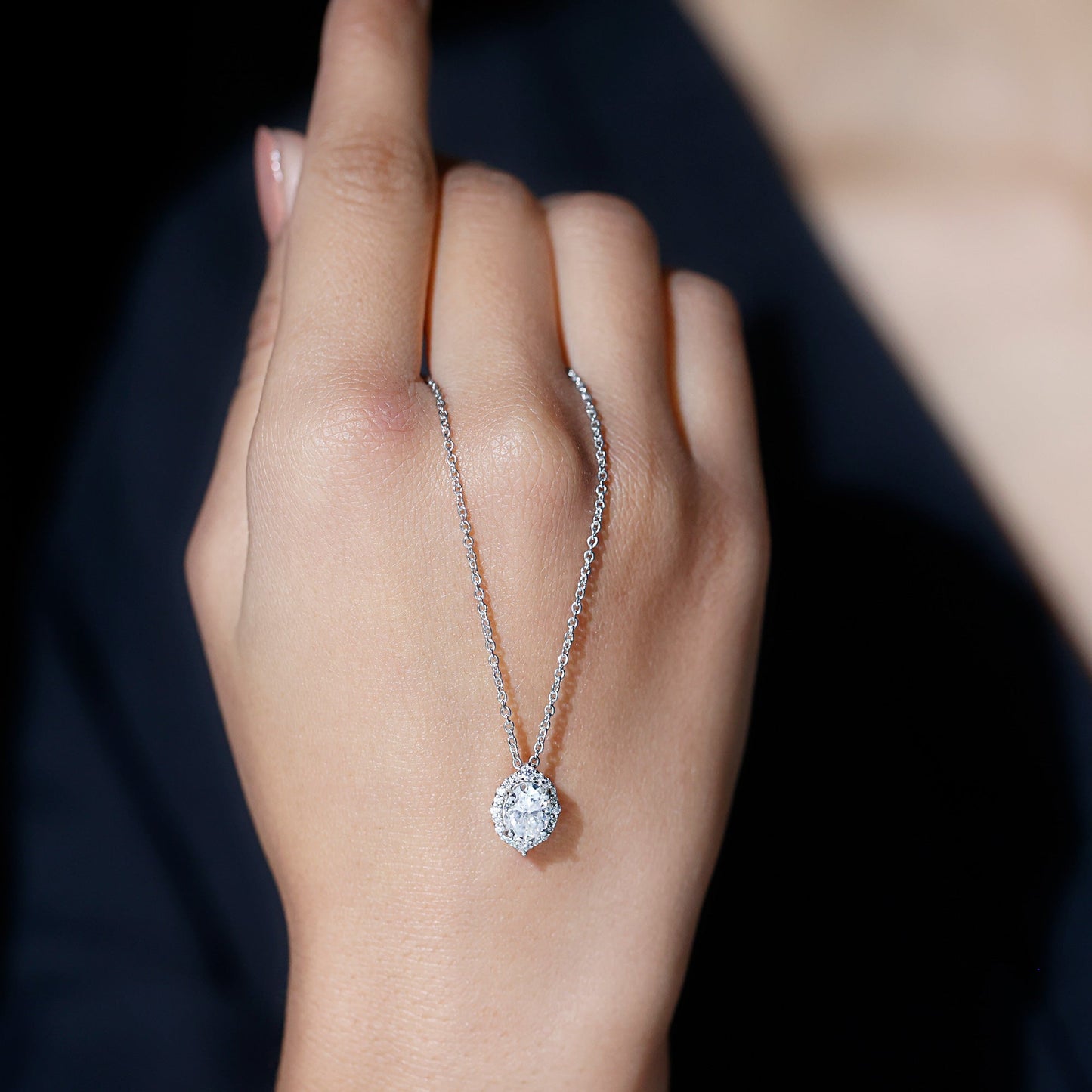 Certified 6X8 MM Oval Moissanite Cocktail Pendant Necklace