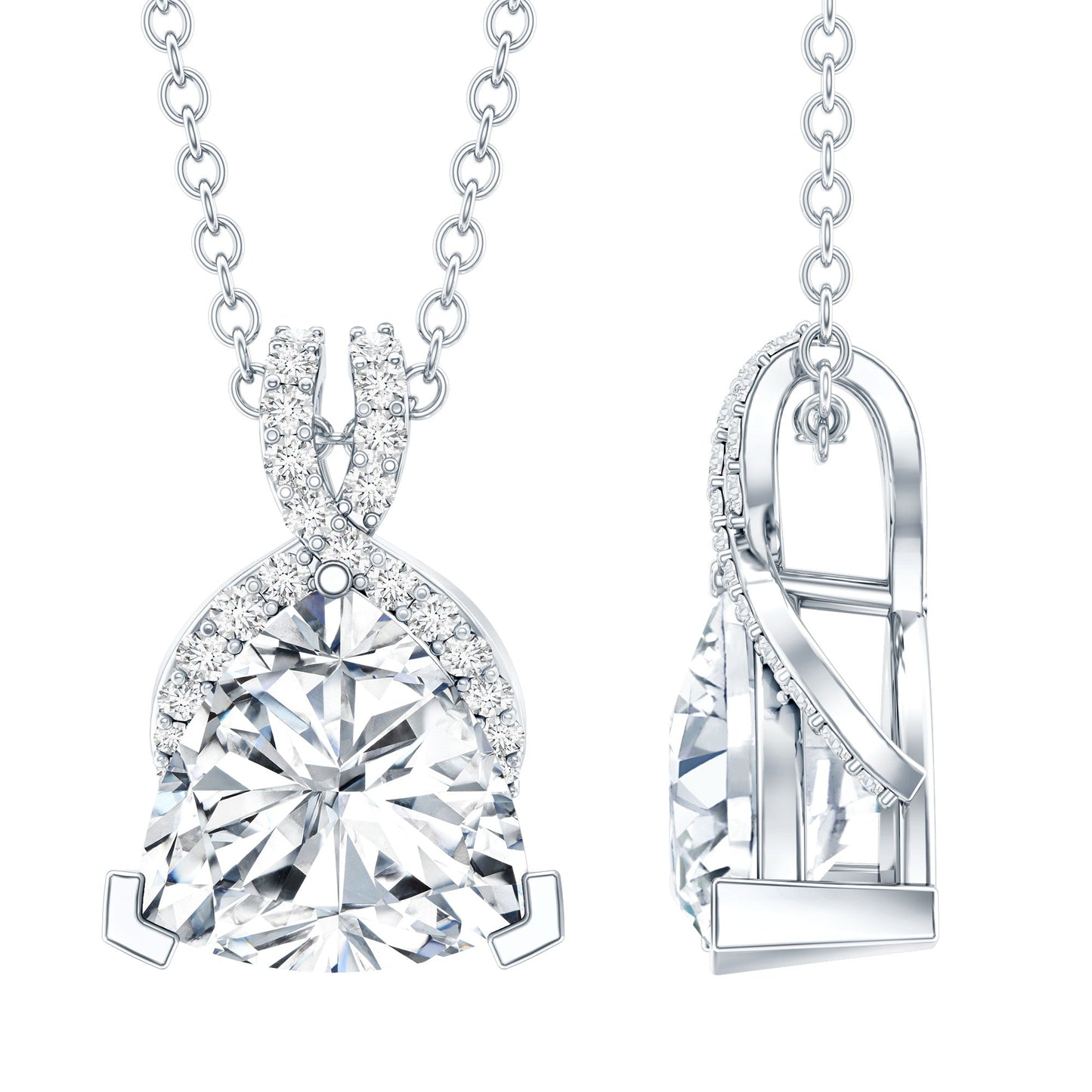 Trilliant Cut 1.6 CT Moissanite Designer Necklace with Silver Chain