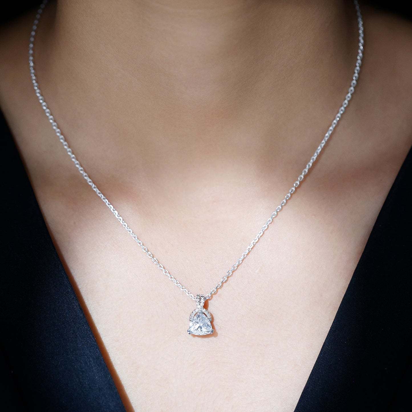 Trilliant Cut 1.6 CT Moissanite Designer Necklace with Silver Chain
