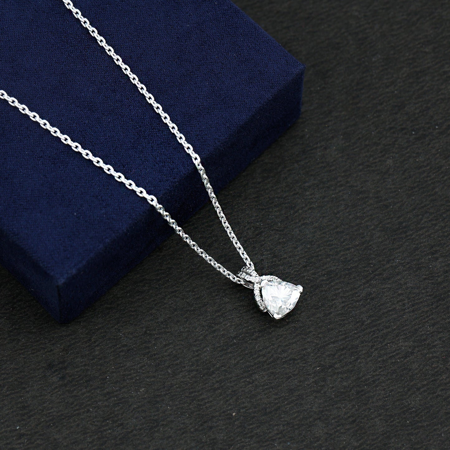 Trilliant Cut 1.6 CT Moissanite Designer Necklace with Silver Chain