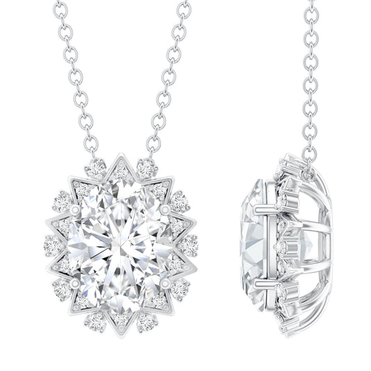 2 Carat Oval Moissanite Cocktail Necklace in 14K White Gold Plated Silver