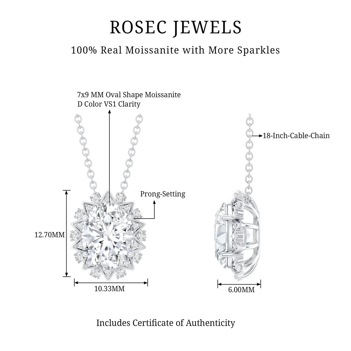 2 Carat Oval Moissanite Cocktail Necklace in 14K White Gold Plated Silver
