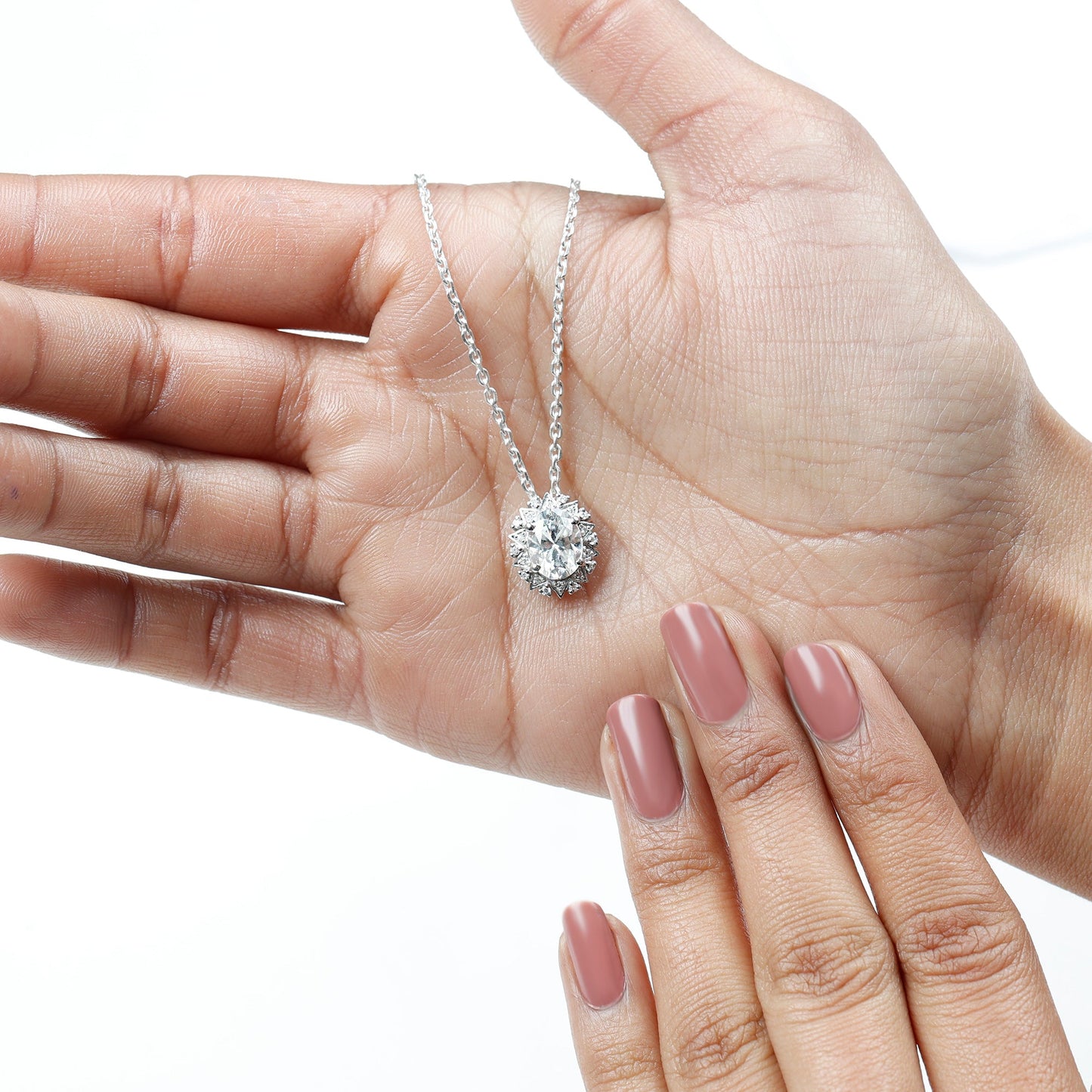 2 Carat Oval Moissanite Cocktail Necklace in 14K White Gold Plated Silver