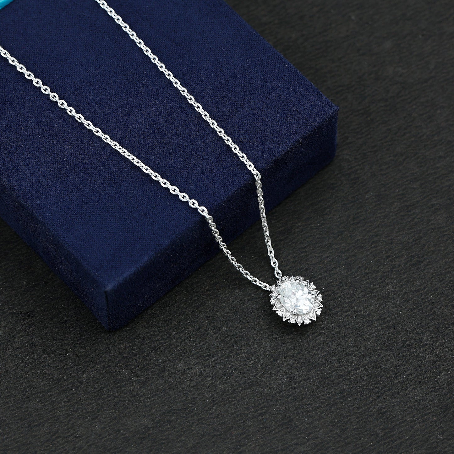 2 Carat Oval Moissanite Cocktail Necklace in 14K White Gold Plated Silver