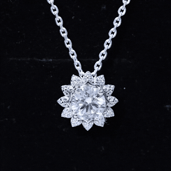 Certified 2 Carat Moissanite Sunflower Pendant Necklace with Silver Chain