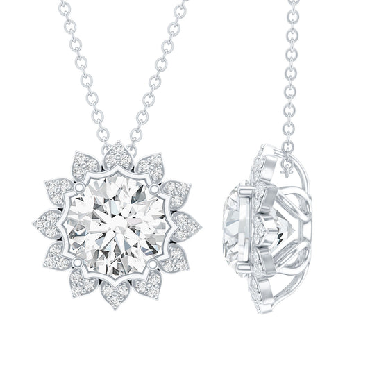 Certified 2 Carat Moissanite Sunflower Pendant Necklace with Silver Chain