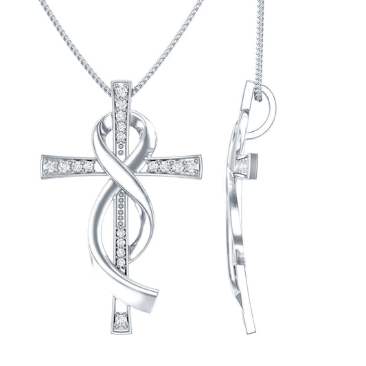 Pave Set Moissanite Cross Infinity Necklace with Silver Chain