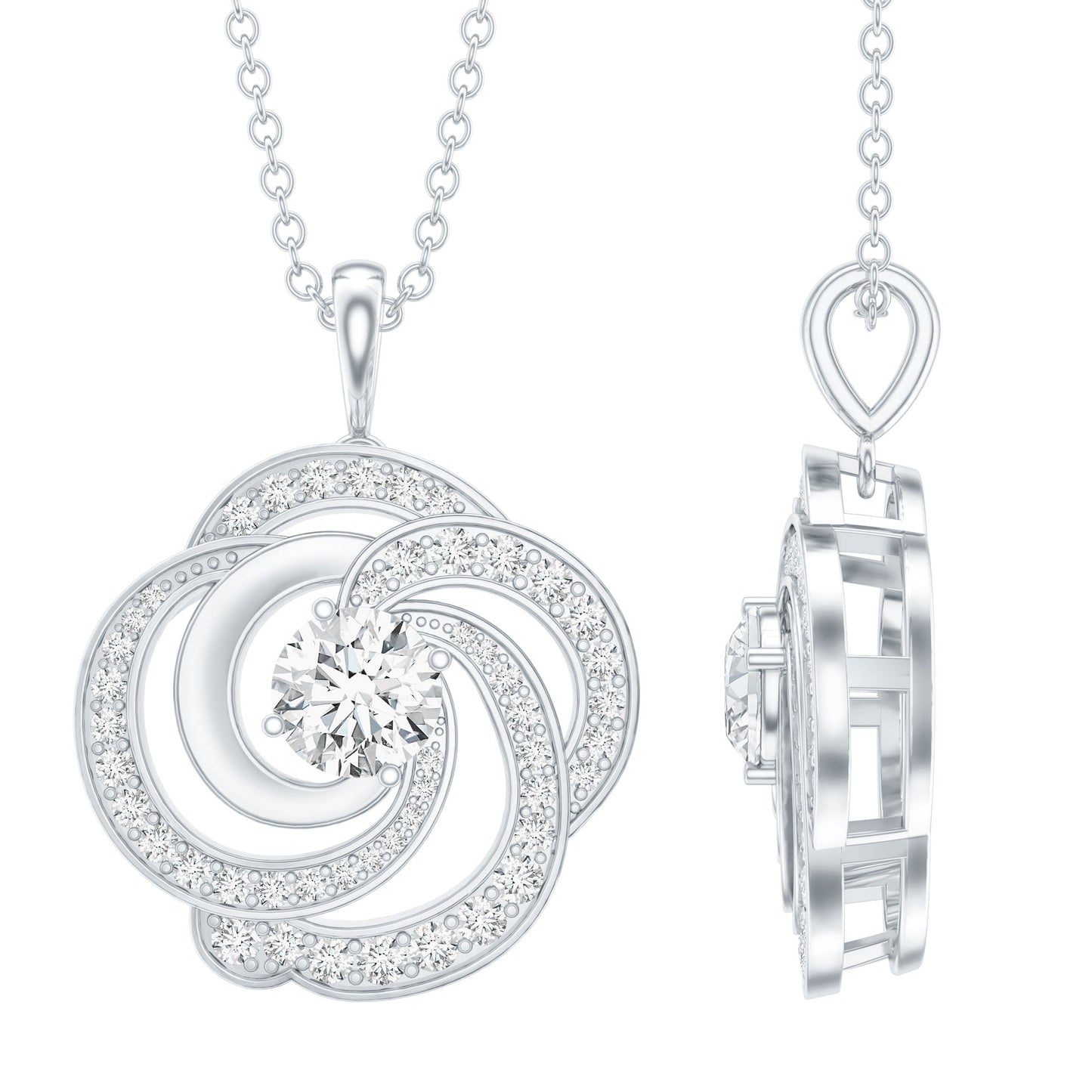 Moissanite Floral Pendant Necklace with Silver Chain