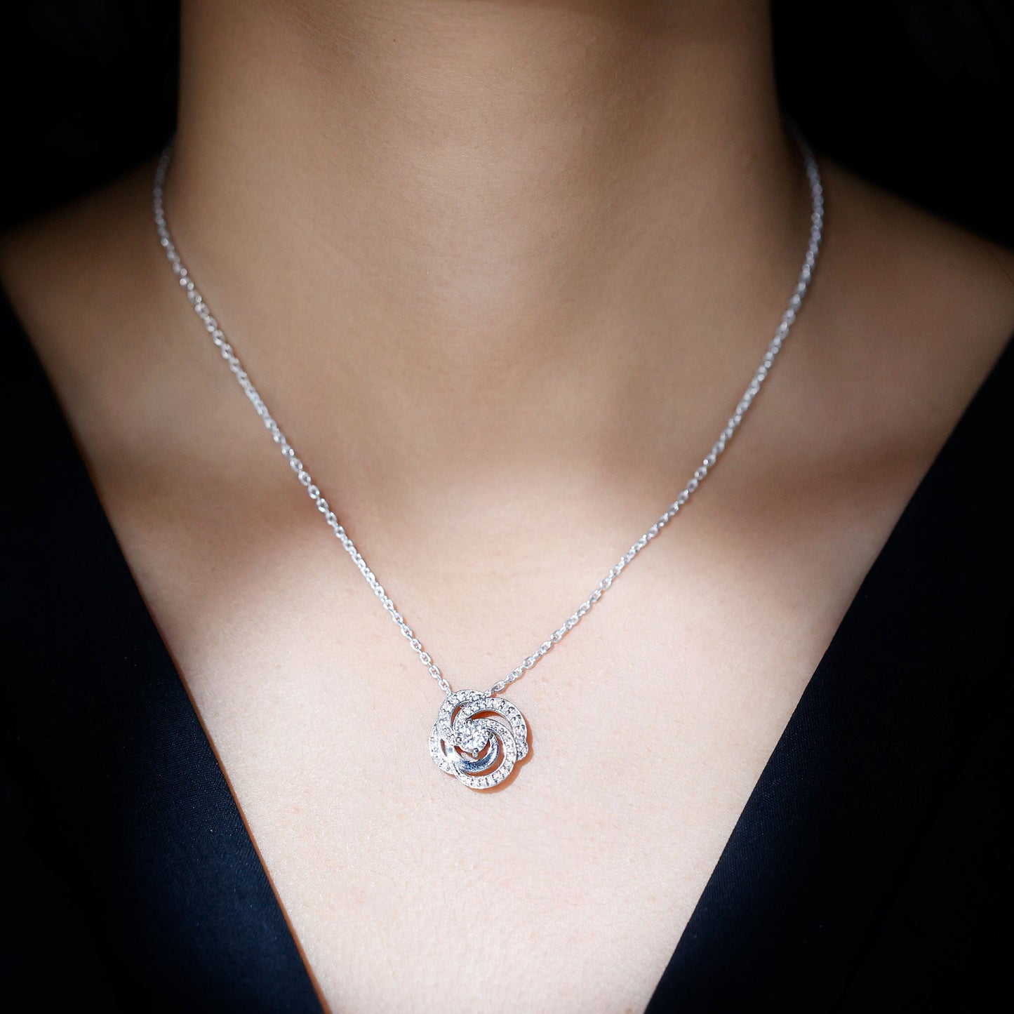 Moissanite Floral Pendant Necklace with Silver Chain
