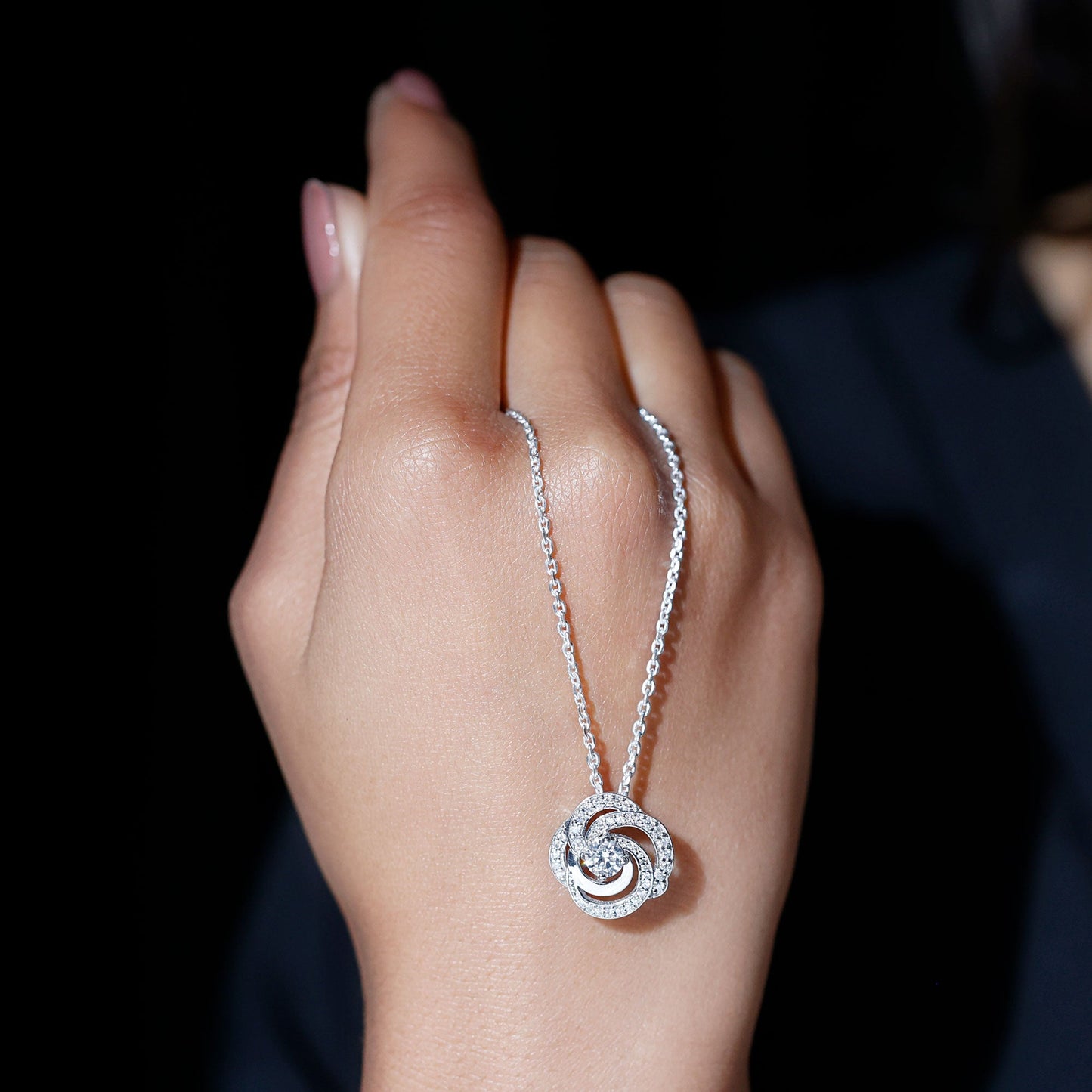 Moissanite Floral Pendant Necklace with Silver Chain