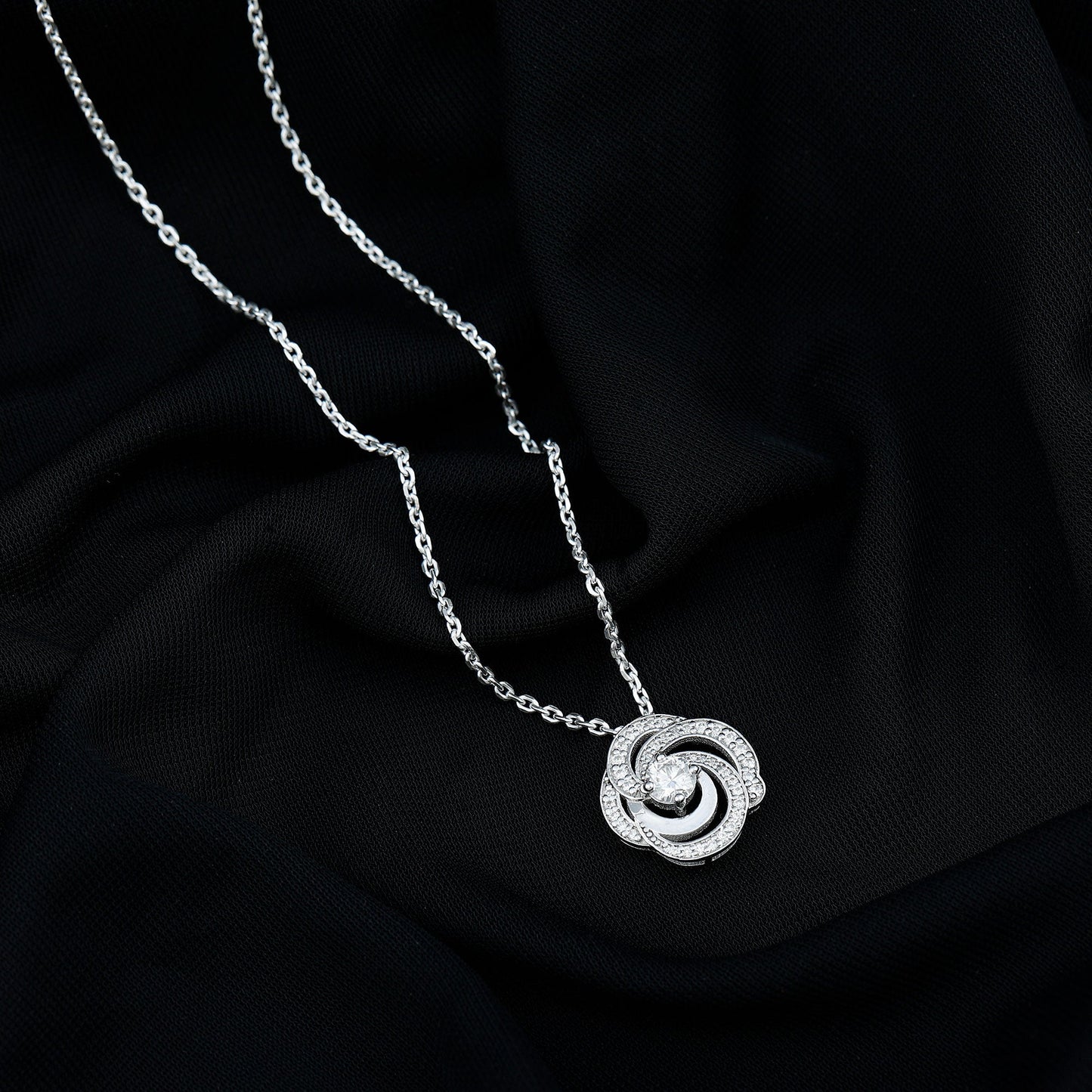 Moissanite Floral Pendant Necklace with Silver Chain