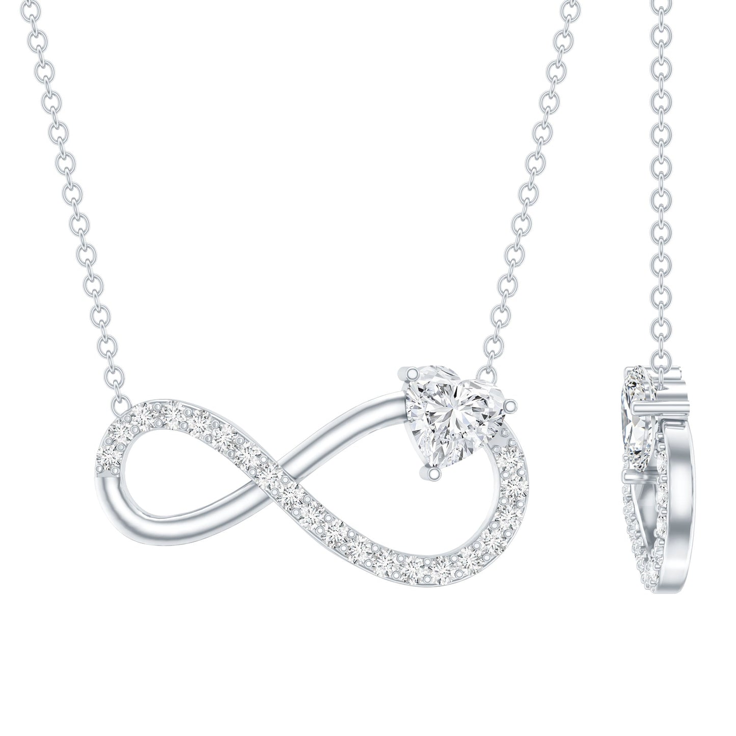 Certified Moissanite Heart Infinity Necklace in Silver