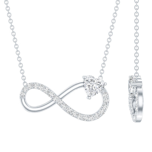Certified Moissanite Heart Infinity Necklace in Silver