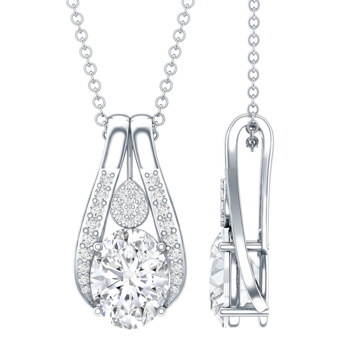 Certified 2 Carat Oval Moissanite Teardrop Pendant for Wedding