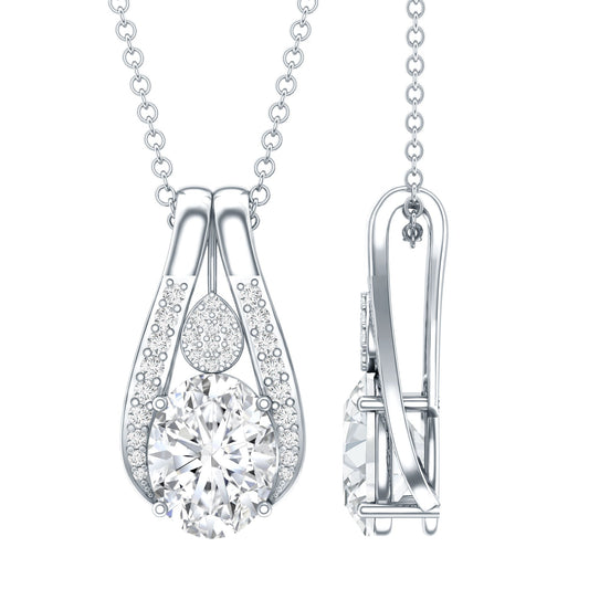 Certified 2 Carat Oval Moissanite Teardrop Pendant for Wedding
