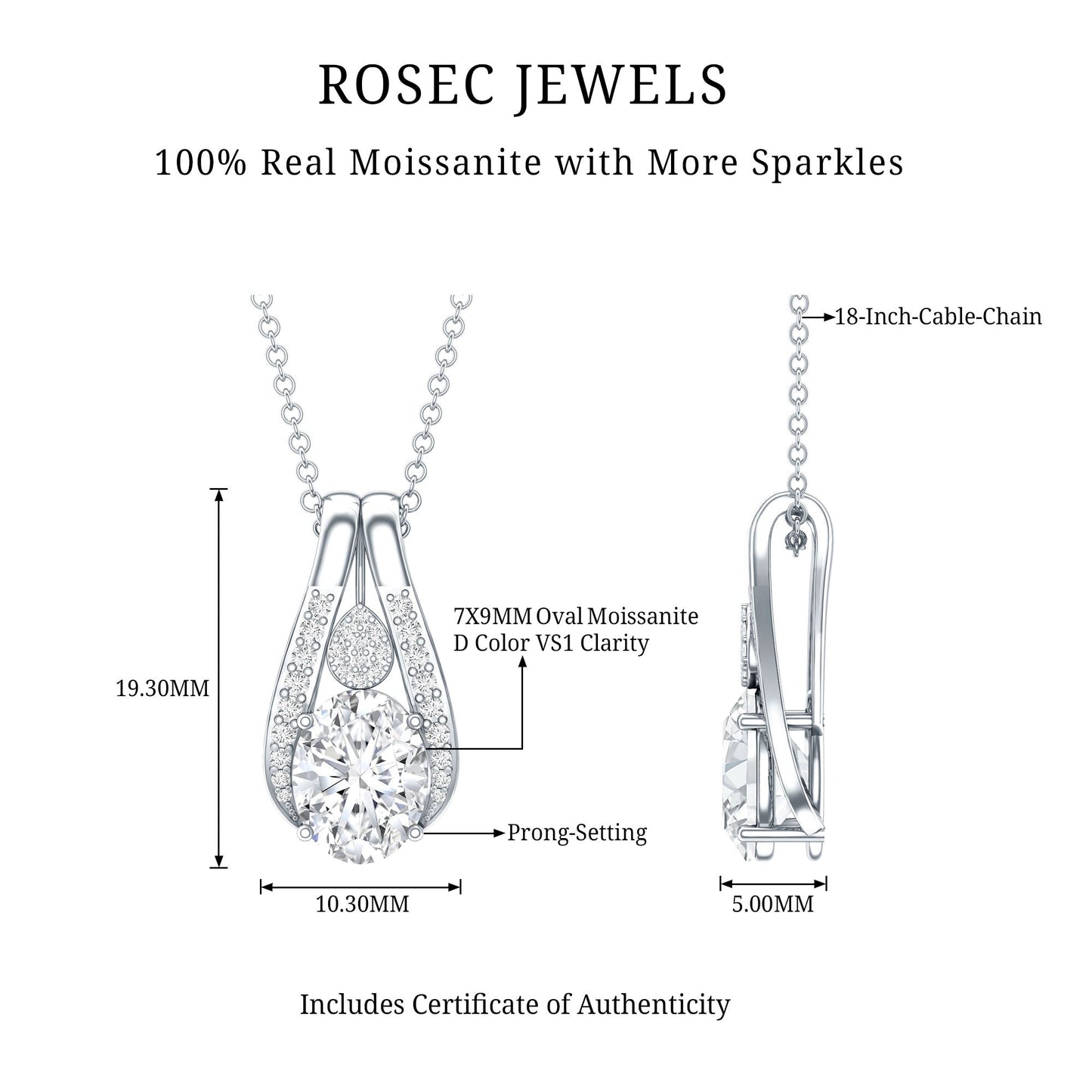 Certified 2 Carat Oval Moissanite Teardrop Pendant for Wedding