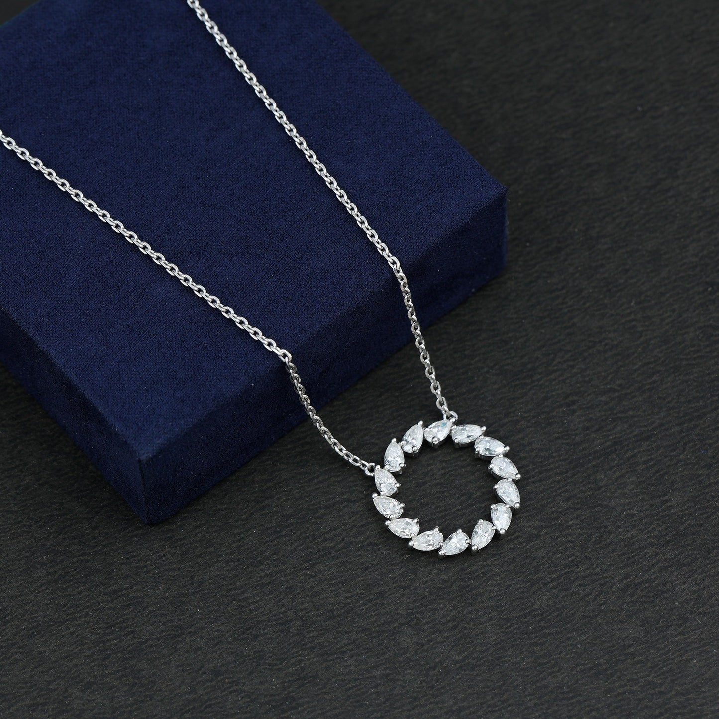Certified Pear Shape 2 Carat Moissanite Circle Necklace with Silver Chain