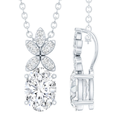 Certified 0.9 Carat Oval Shaped Moissanite Flower Pendant Necklace