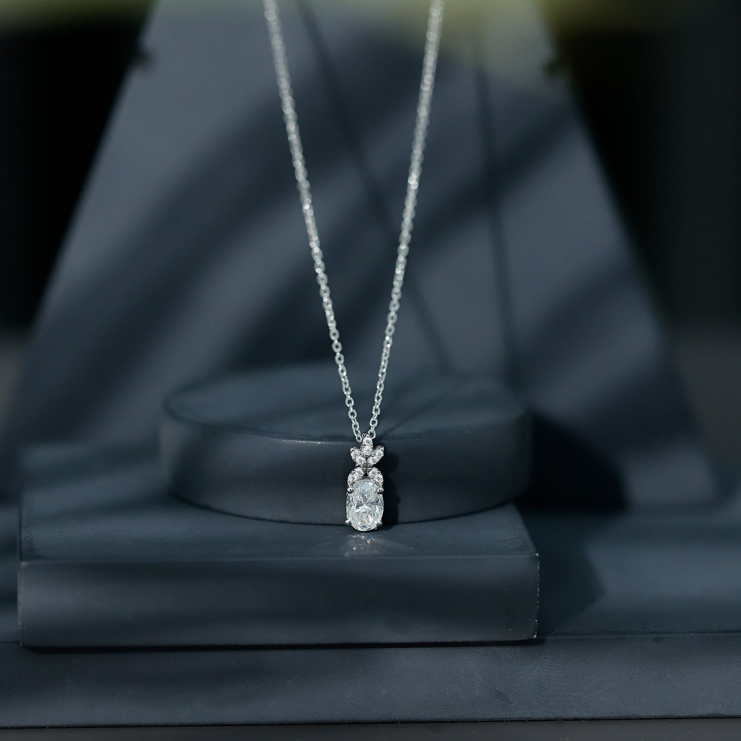 Certified 0.9 Carat Oval Shaped Moissanite Flower Pendant Necklace