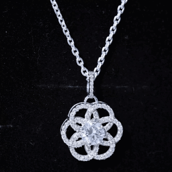 Certified Moissanite Flower Necklace with Silver Chain