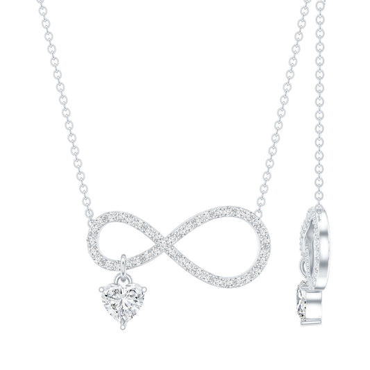 Sterling Silver Moissanite Infinity Necklace with Heart Charm