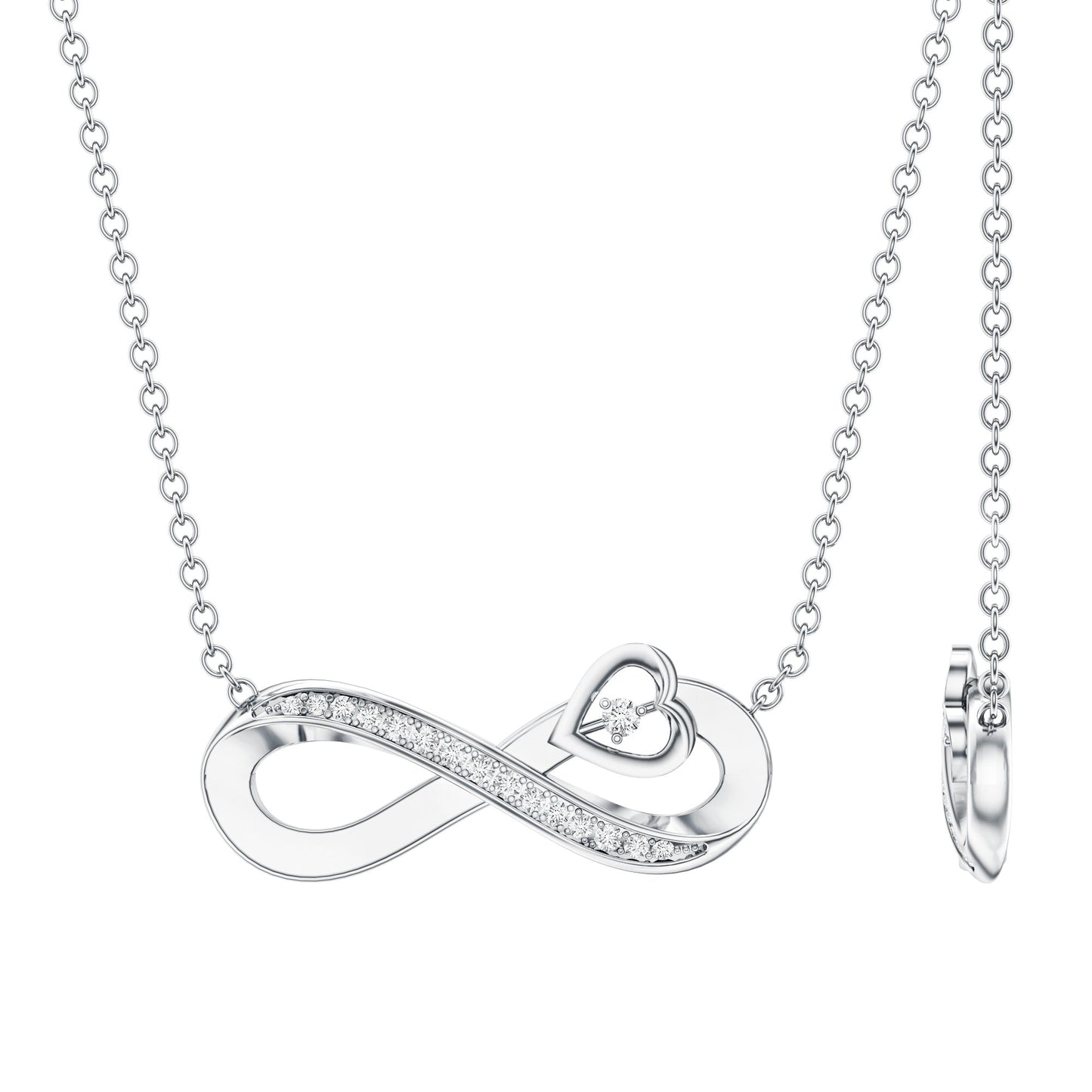 Minimalist Moissanite Infinity Heart Necklace in 14K Gold Plated Silver