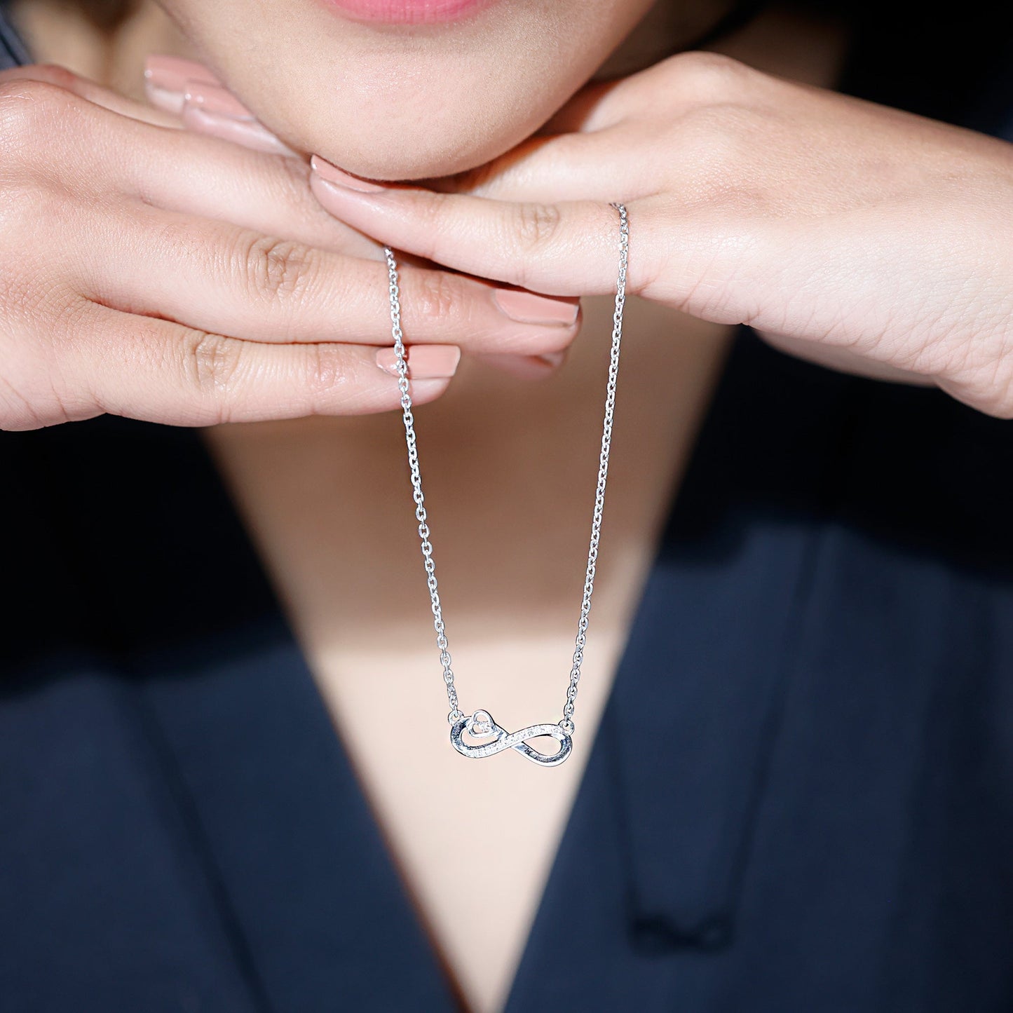 Minimalist Moissanite Infinity Heart Necklace in 14K Gold Plated Silver