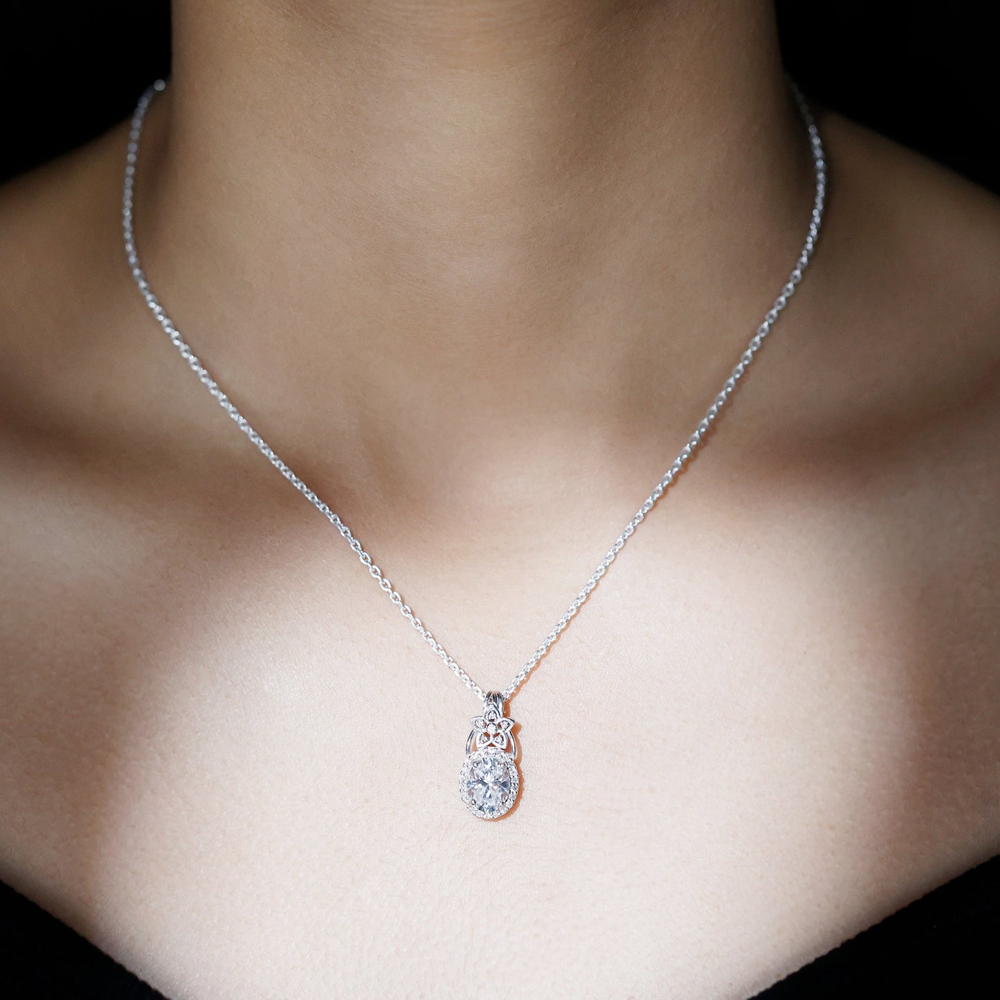 2 Carat Vintage Inspired Moissanite Halo Necklace in 14k Gold Plated Silver