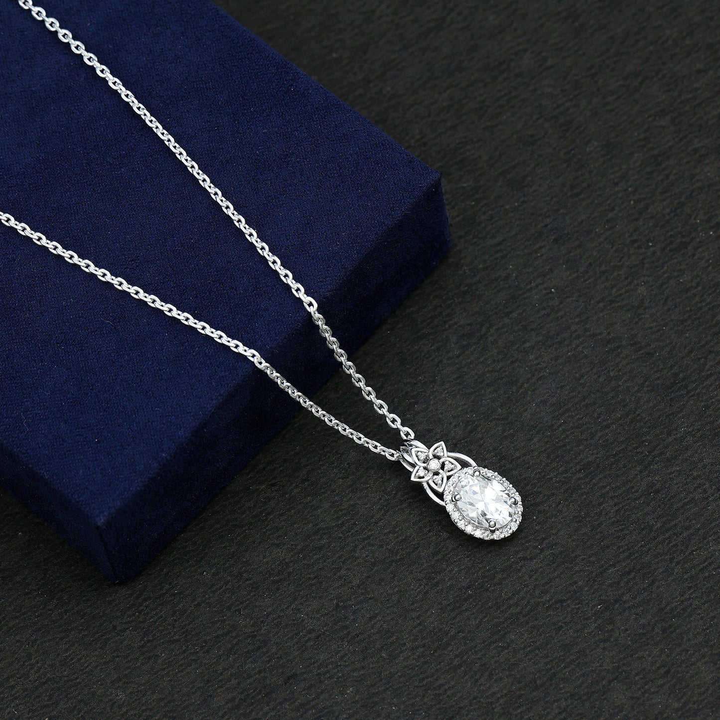 2 Carat Vintage Inspired Moissanite Halo Necklace in 14k Gold Plated Silver