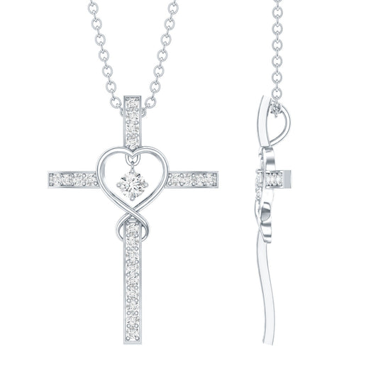 Certified Moissanite Catholic Cross Heart Necklace