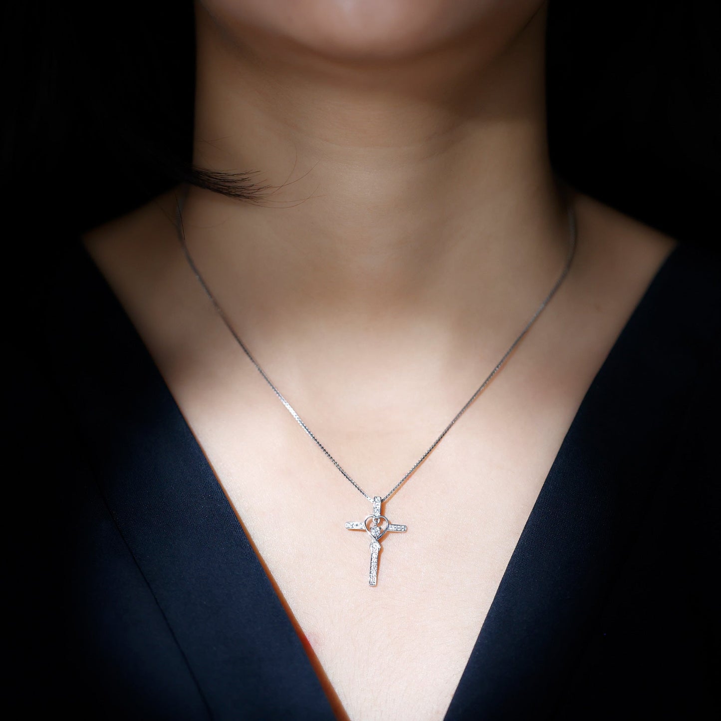 Certified Moissanite Catholic Cross Heart Necklace