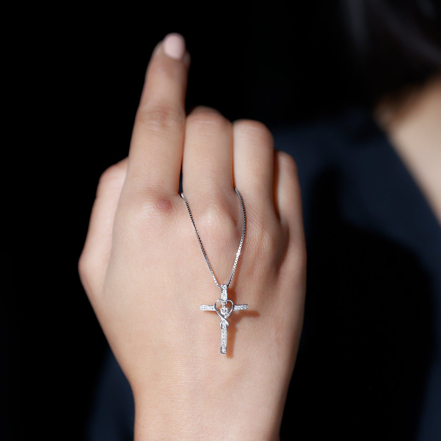 Certified Moissanite Catholic Cross Heart Necklace