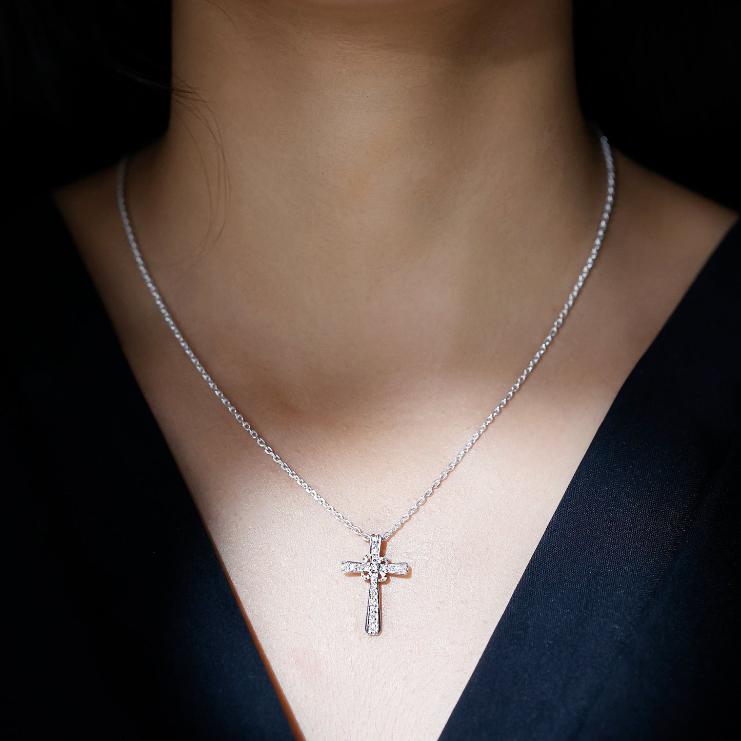 Certified Moissanite Cross Pendant with Silver Chain