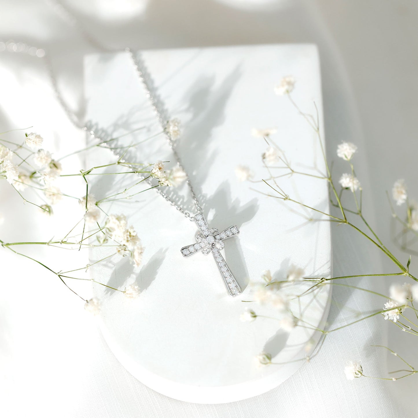 Certified Moissanite Cross Pendant with Silver Chain