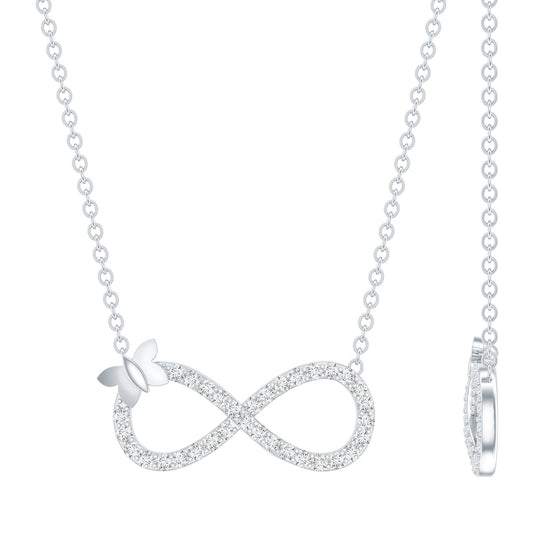 Certified Pave Set Moissanite Infinity Necklace with Butterfly