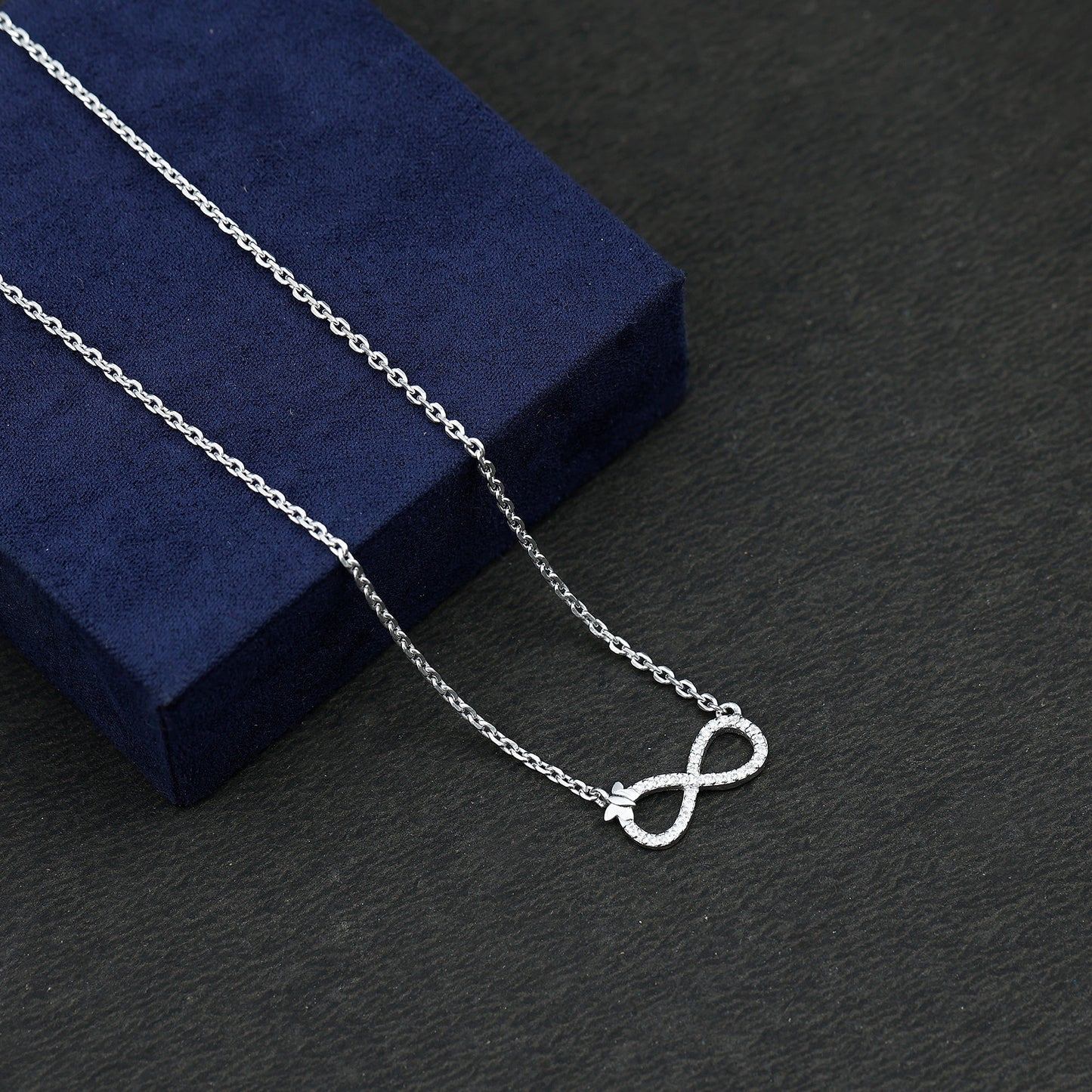 Certified Pave Set Moissanite Infinity Necklace with Butterfly