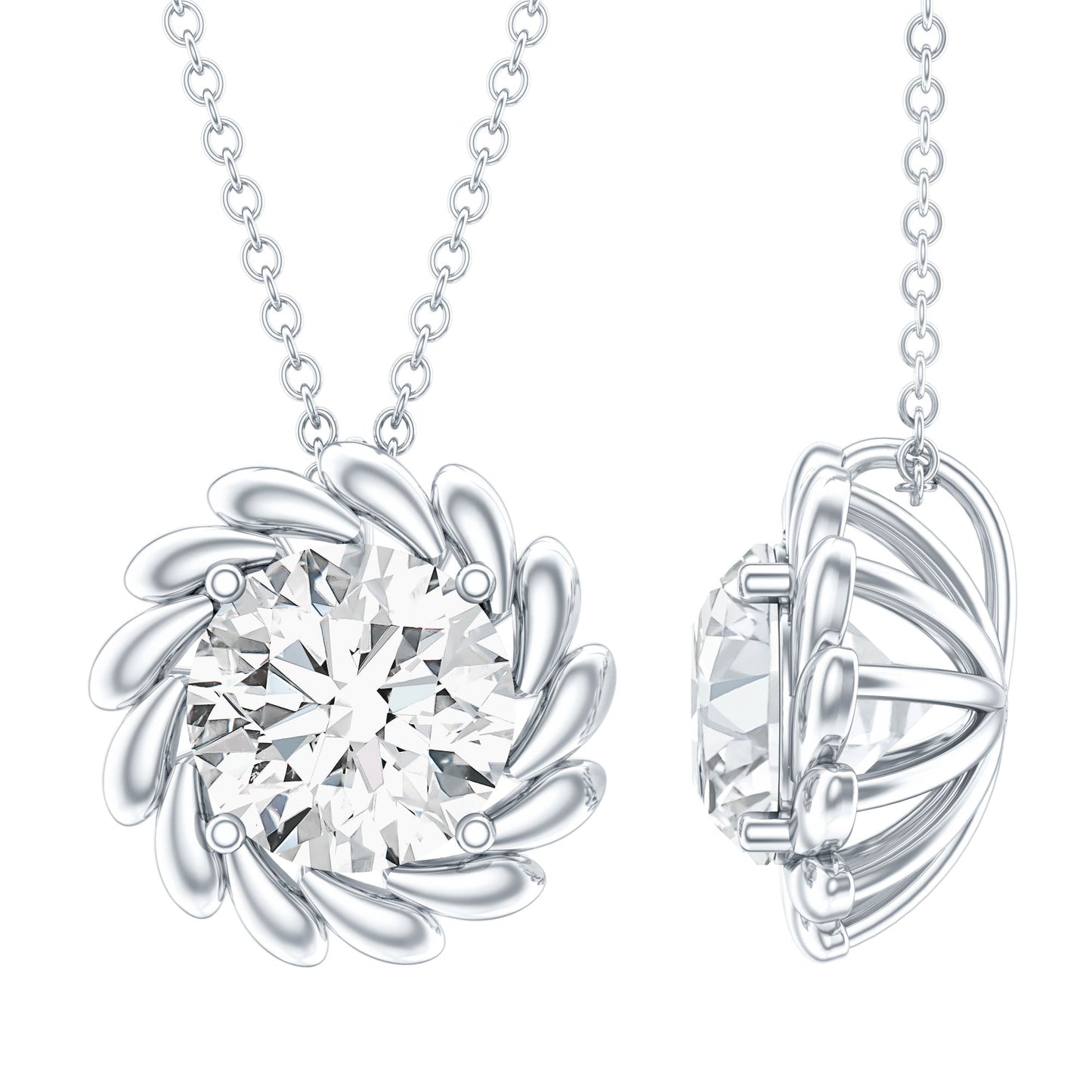 Certified 2 Carat Moissanite Solitaire Necklace with Silver Chain
