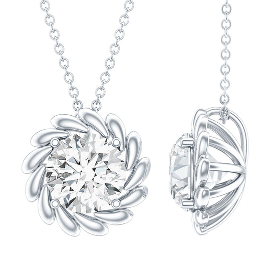 Certified 2 Carat Moissanite Solitaire Necklace with Silver Chain
